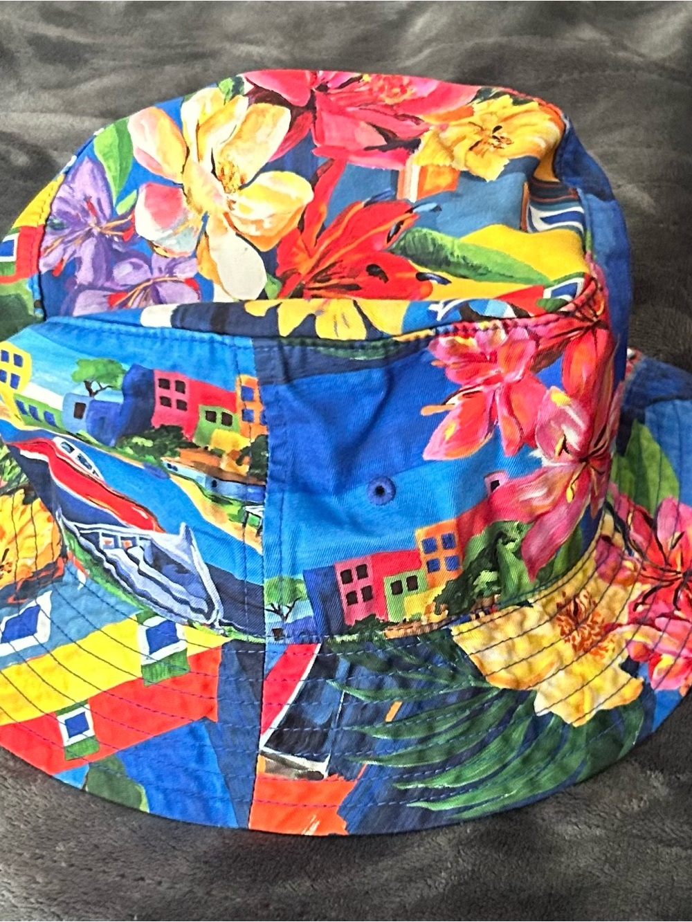 Ralph Lauren Bright Blue Multicolor Floral Bucket Hat - Picture 2 of 3